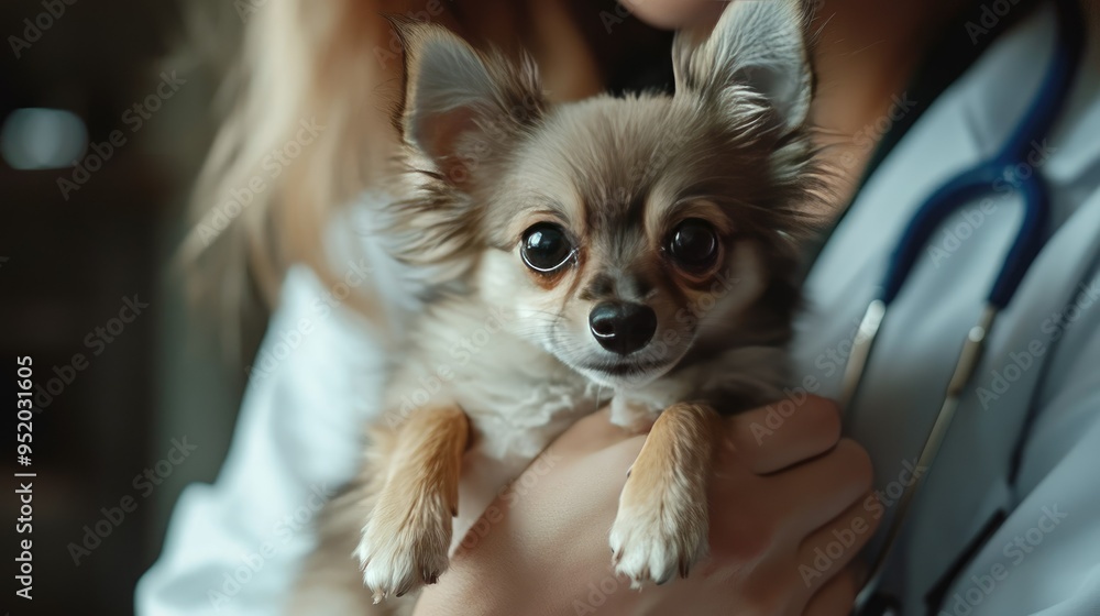 A detailed shot of a veterinarian holding a small dog or kitten, with a warm and reassuring expression, highlighting the compassionate care provided to pets. A detailed shot of a veterinarian holding a small dog or kitten, with a warm and reassuring expression, highlighting the compassionate care provided to pets.