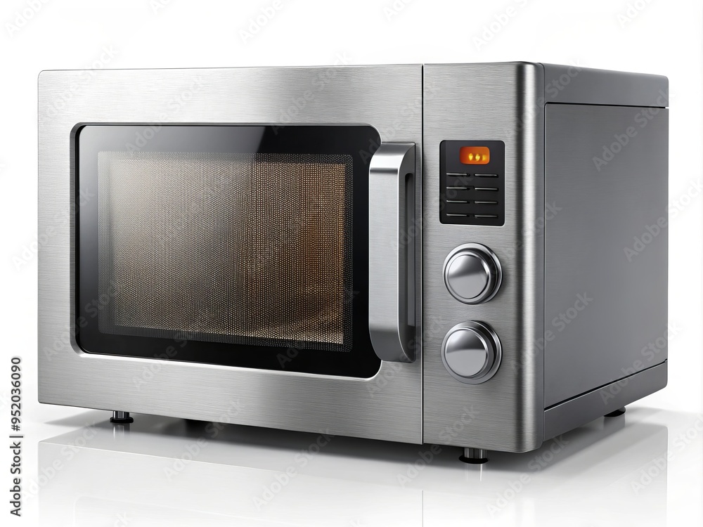 A photo image of a sleek and modern compact microwave oven with a stainless steel finish and compact design for small kitchens. A photo image of a sleek and modern compact microwave oven with a stainless steel finish and compact design for small kitchens.