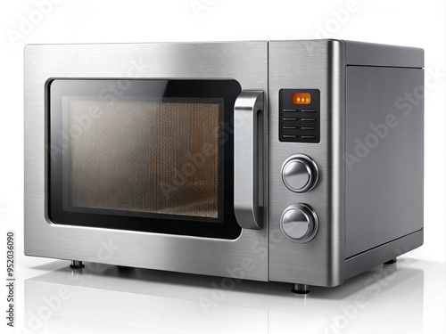 A photo image of a sleek and modern compact microwave oven with a stainless steel finish and compact design for small kitchens.