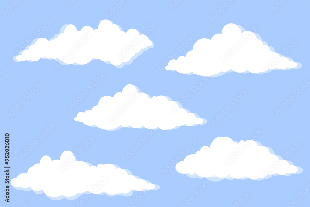 set of vector clouds on blue background set of vector clouds on blue background