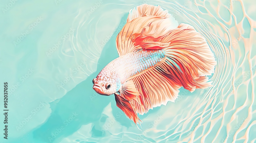 Fototapeta premium A vibrant fish gracefully swims in clear water, showcasing its colorful fins and tranquil movements in a serene environment.