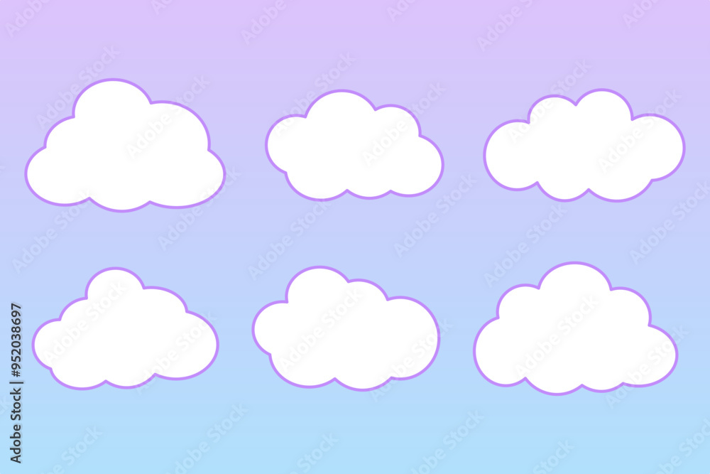 set of vector clouds on gradient background set of vector clouds on gradient background