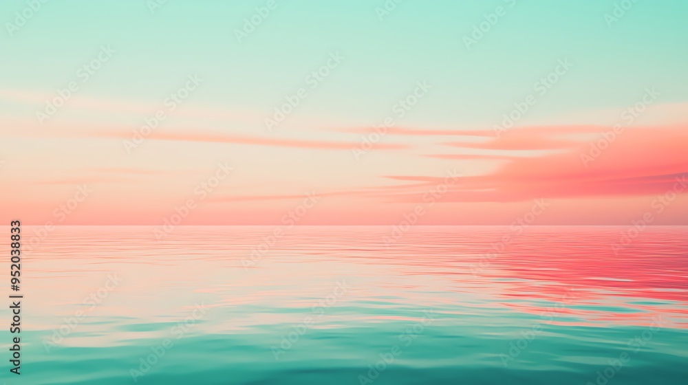Serene ocean view with pastel colors blending in the sky and water, creating a peaceful and calming atmosphere. Serene ocean view with pastel colors blending in the sky and water, creating a peaceful and calming atmosphere.