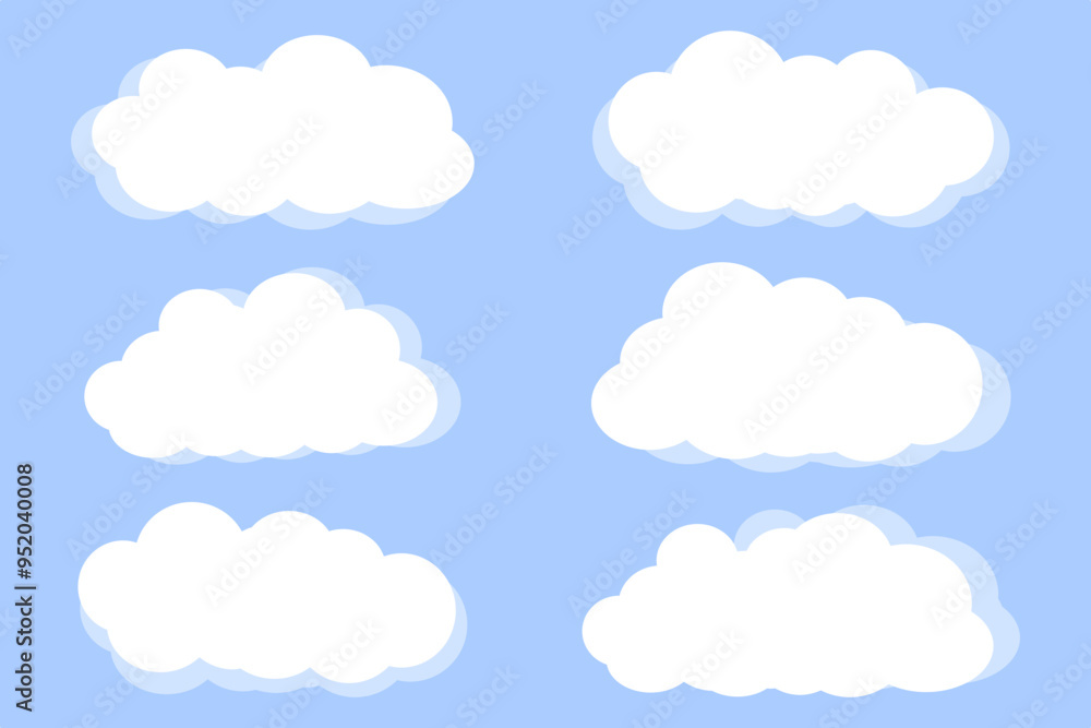 set of vector clouds on blue background set of vector clouds on blue background