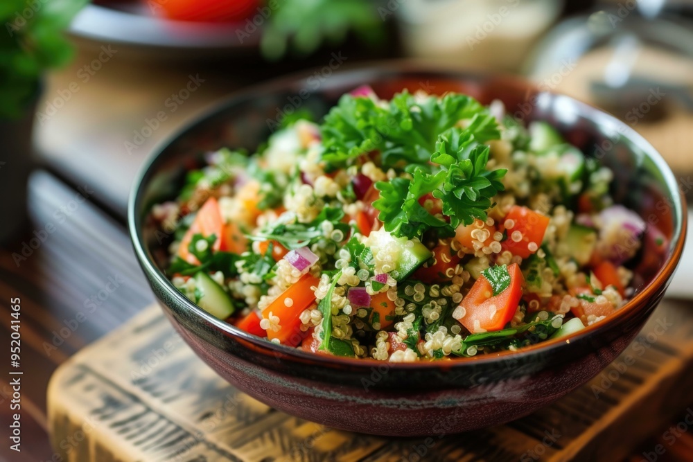 Bowl of quinoa salad, plant-based eating meal, food background Bowl of quinoa salad, plant-based eating meal, food background