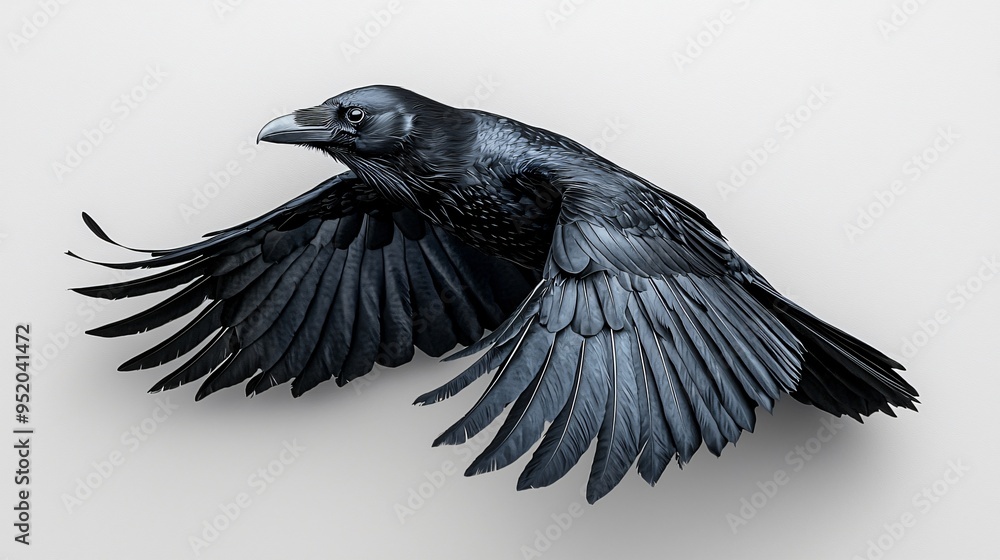 Fototapeta premium A striking silhouette of a flying raven perfect for Halloween designs, invitations, and decor, with copy space.