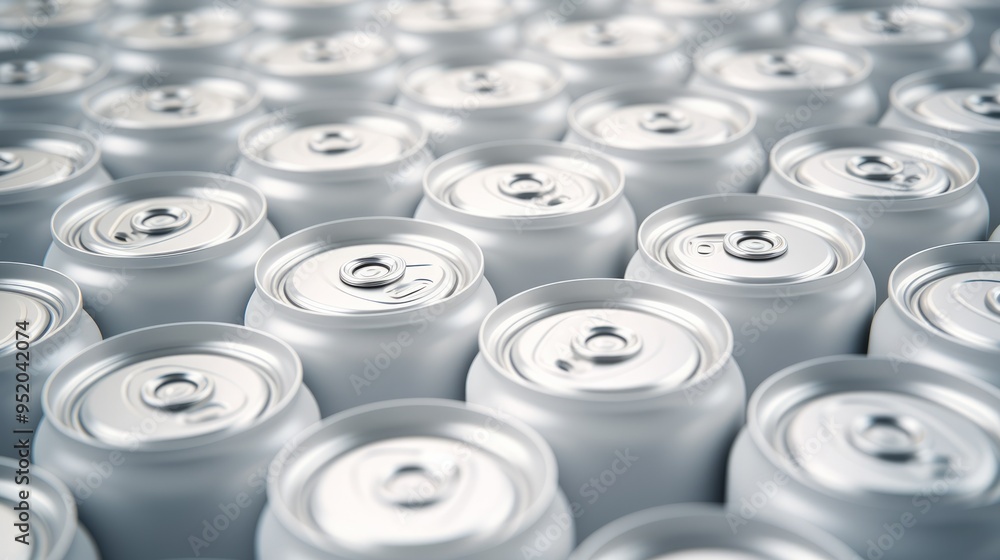 Big amount of aluminum tin cans for soft drinks. Neural network ai generated art