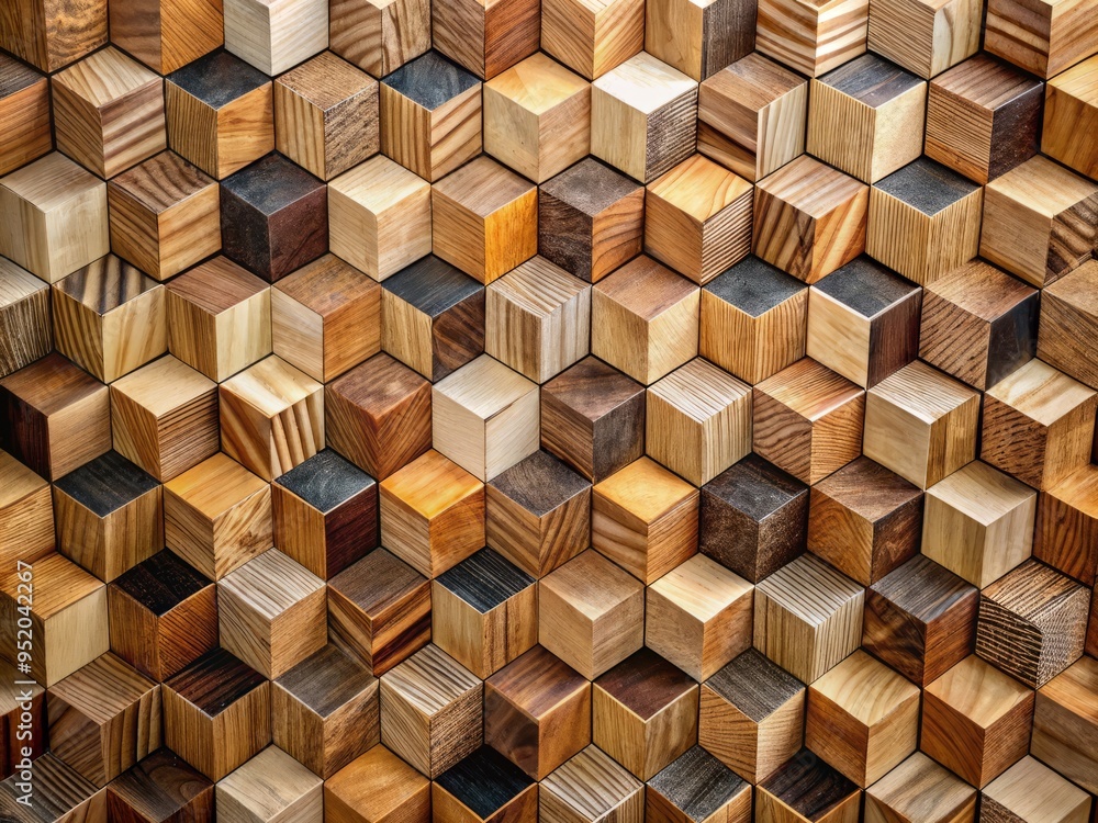 A stylized wooden backdrop with geometric patterns, created by meticulously arranged wooden blocks in varying shades and textures A stylized wooden backdrop with geometric patterns, created by meticulously arranged wooden blocks in varying shades and textures