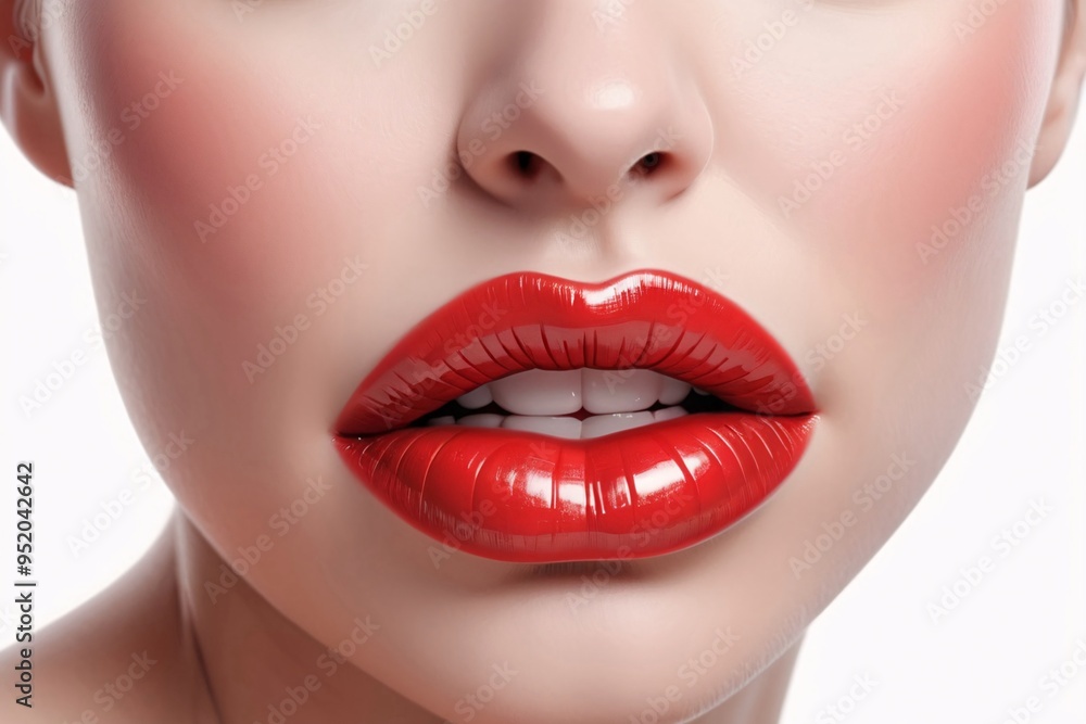 Fototapeta premium Close-up of red lips with glossy finish.