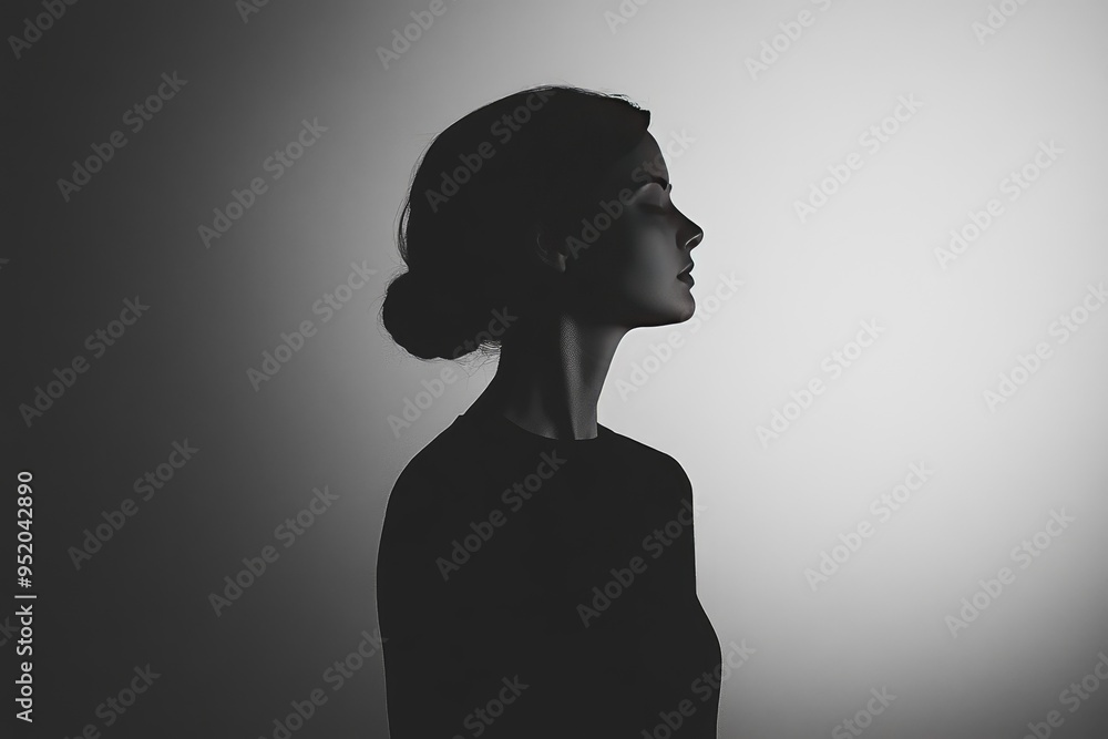 Silhouette of a Woman with Closed Eyes Against a White Background Silhouette of a Woman with Closed Eyes Against a White Background