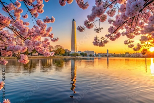 spring awakening blooming cherryblossoms highrise washingtonmonument tidalbasin serene calm peaceful idyllic vibrant pastel soft warm natural light delicate beautiful romantic optimistic newbeginnings photo