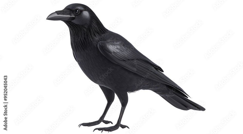 Obraz premium Realistic crow with open wings attacking in front view. This PNG image on a transparent background highlights the bird's fierce nature and sharp details, ideal for dark and dramatic design projects.