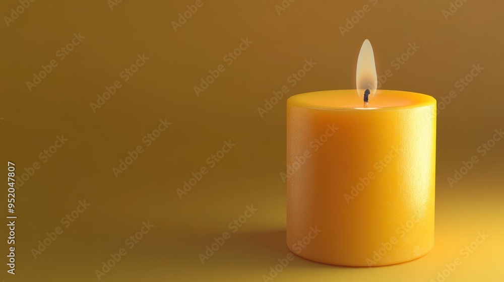 A candle with a candle stick protruding from its side against a yellow backdrop Reflection of the candle in the background A candle with a candle stick protruding from its side against a yellow backdrop Reflection of the candle in the background