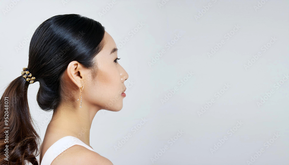 Side Profile of a Beautiful Female Model with a White Background Side Profile of a Beautiful Female Model with a White Background