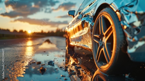 Side-Swipe Accident: A highway side-swipe occurred when a distracted driver hit a luxury car’s side, leaving it with deep scratches and a broken mirror.
