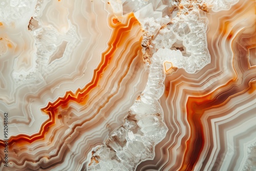 Close-up of an agate slice with captivating patterns and a blend of warm, rich colors, showcasing the natural beauty of minerals.