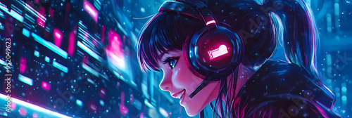 Cute Gamer Girl in Anime Manga Style: Adorable Illustration