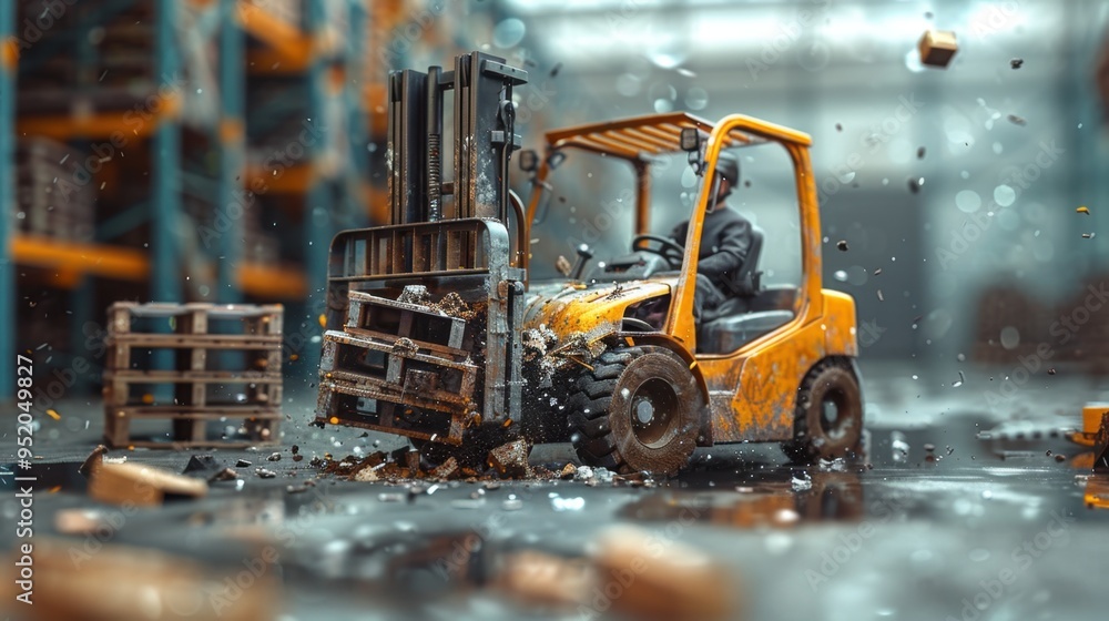 Warehouse Forklift Crash: A forklift crash in the warehouse resulted in a toppled pallet stack, damaging the forklift and scattering goods across the floor.
Warehouse Forklift Crash: A forklift crash in the warehouse resulted in a toppled pallet stack, damaging the forklift and scattering goods across the floor.