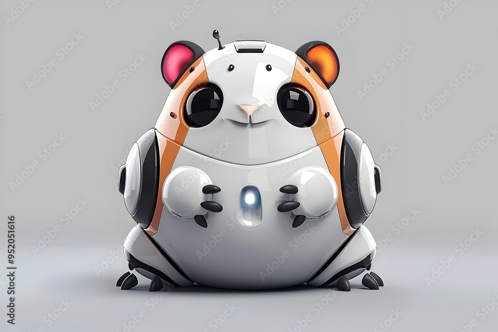 Fototapeta premium Cute Robotic Hamster Icon in Simple Minimalist Style