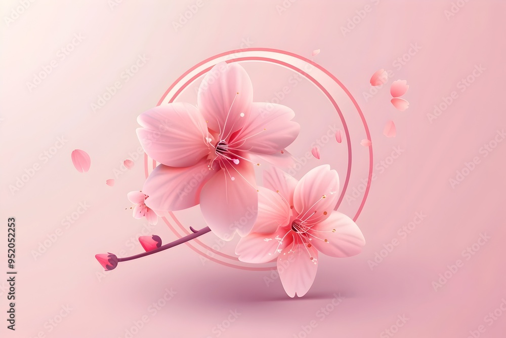 Obraz premium Minimalist 3D Logo with Cherry Blossom and Modern Typographic Style