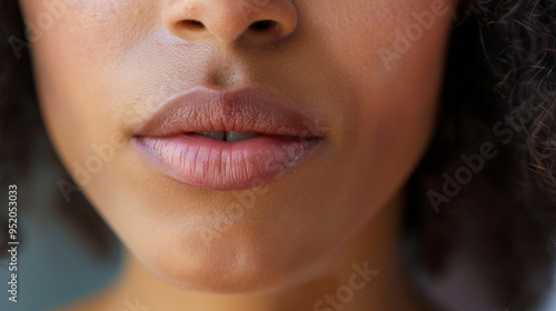 Close-up of a person biting their lower lip, reflecting nervousness or anxiety.