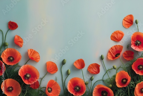 Lush Poppy Petals on a Tranquil Pastel Canvas for a Memorial Tribute
