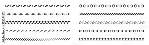 Border line design elements set. Ornamental text devider colection. Vintage line elements. Decorative line borders. Lines, waves, zigzag, ornament, geometric lines. Vector illustration.