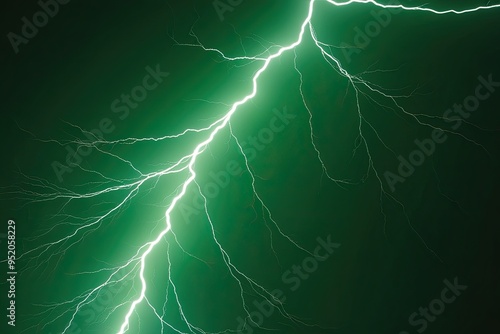 Isolated Green Electricity Lightning Flash on White Background