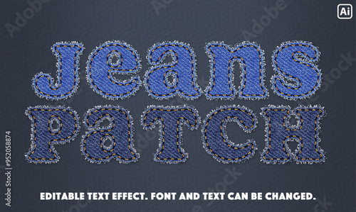 jeans patch text effect. 100% editable vector.	
