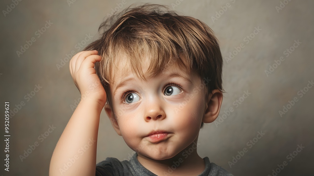 140. A child showing confusion with a puzzled look and tilted head 140. A child showing confusion with a puzzled look and tilted head