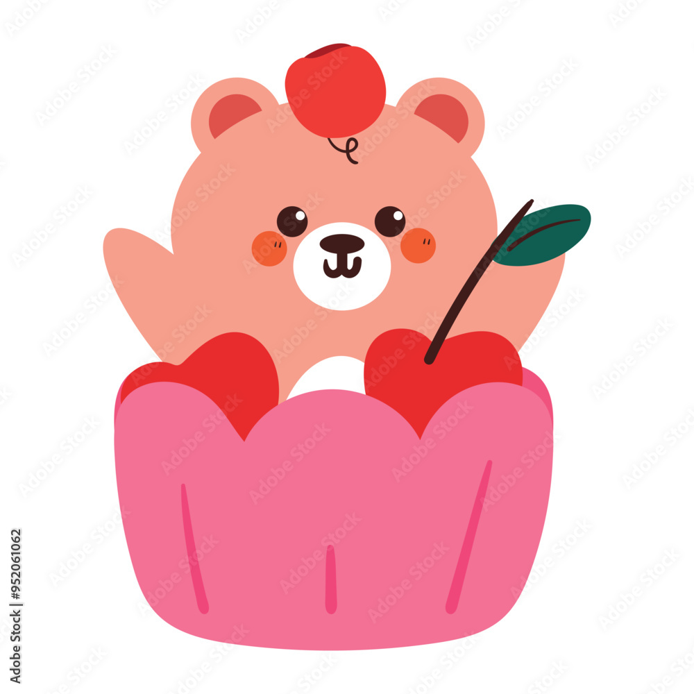 cute drawing cartoon bear inside a cupcake cup. cute animal drawing, doodle, sticker cute drawing cartoon bear inside a cupcake cup. cute animal drawing, doodle, sticker