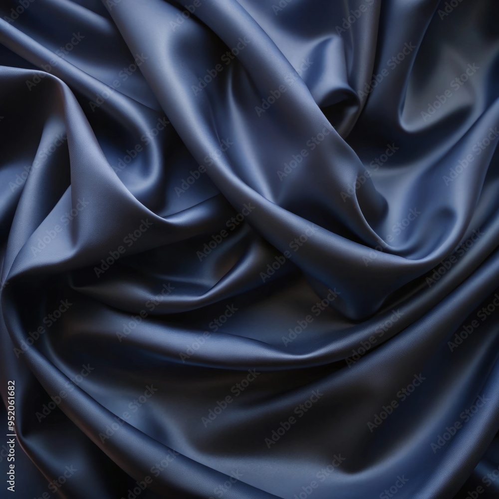 Fototapeta premium Dark, smooth fabric with a silky texture drapes and folds gracefully, creating soft waves.