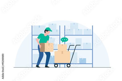Warehouse Associate Handling Products Carefully. Illustration