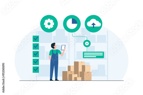 Inventory Specialist Using Tablet for Stock Check. Illustration