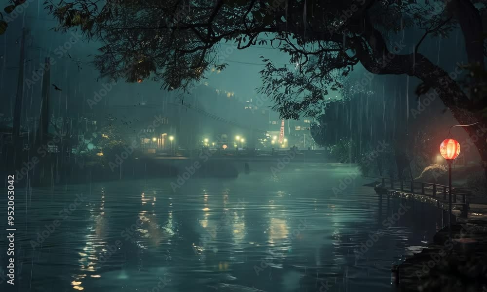 It's raining outside along the river