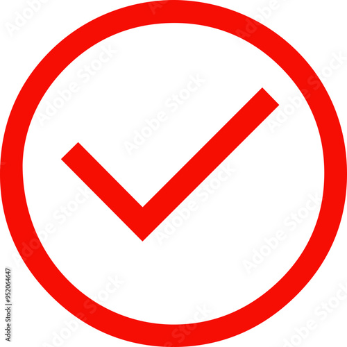 빨간색 체크 표시가 있는 확인 및 완료 아이콘