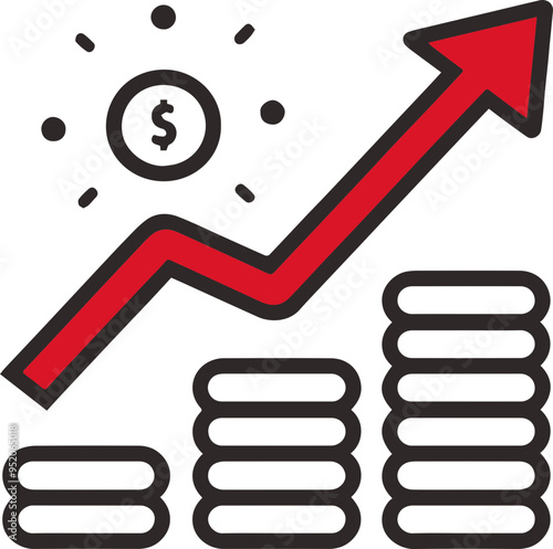 금융과 수익 증가 그래프 아이콘, 투자, 성장, 통계 일러스트