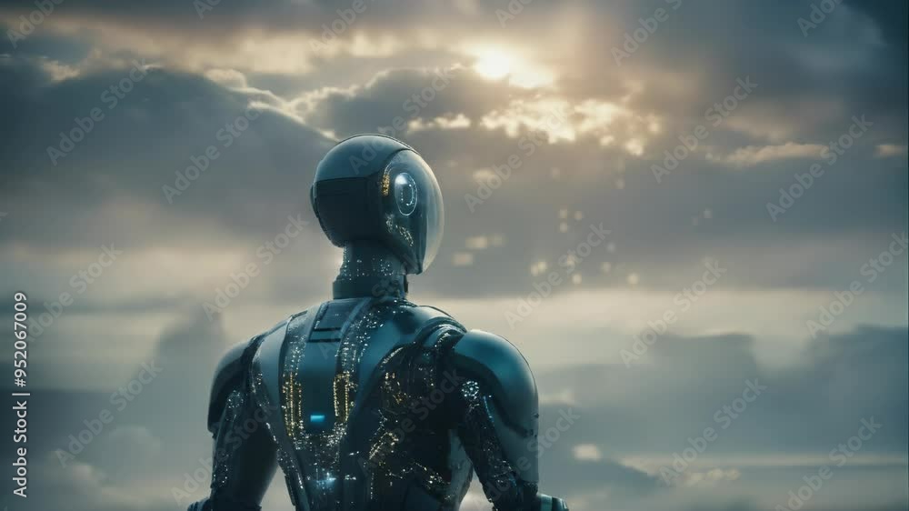 Robot Looking at the Sun Over the Clouds Robot Looking at the Sun Over the Clouds