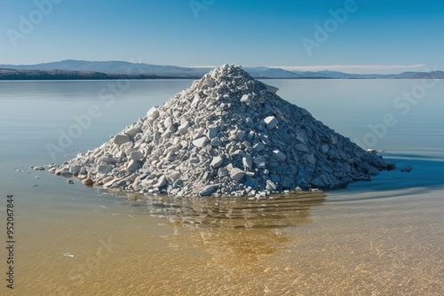 Floating Fragmented Gravel Pile on Clear Bright Surface