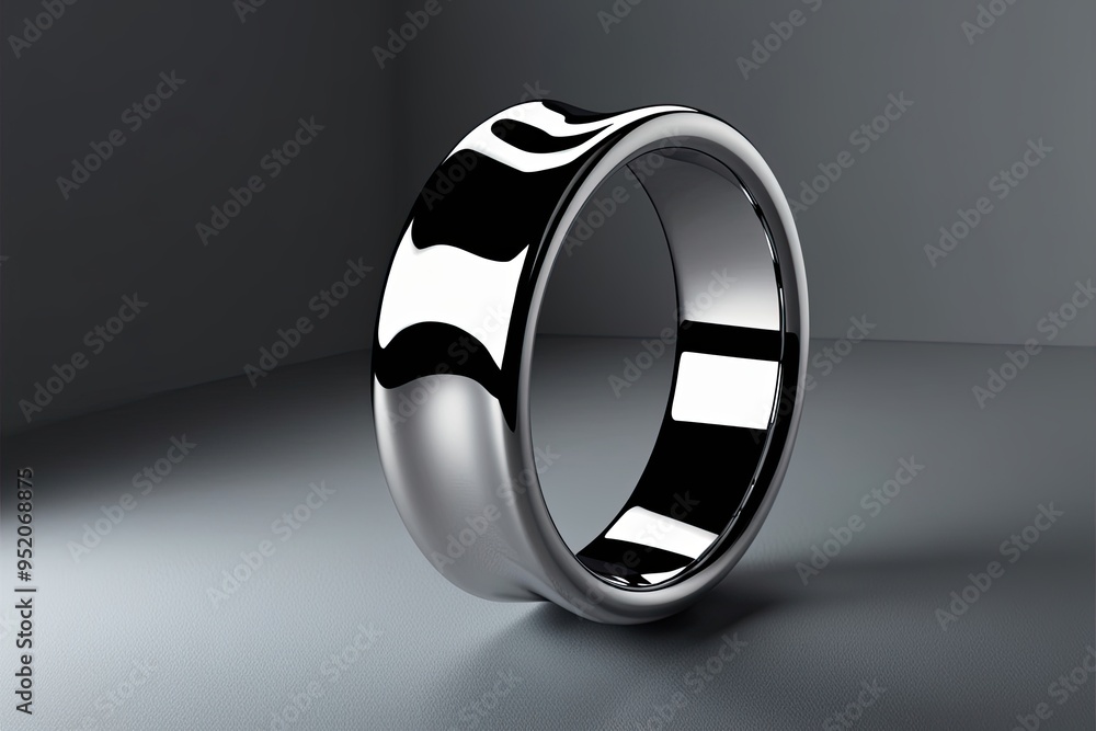 Futuristic Rotating Chrome Metal Ring in Empty Space Futuristic Rotating Chrome Metal Ring in Empty Space