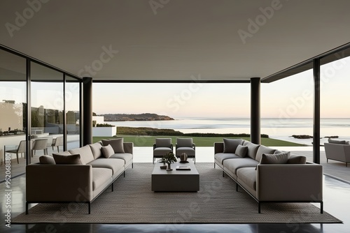 Modern Coastal Lounge with Open Views and Minimalist Aesthetic photo