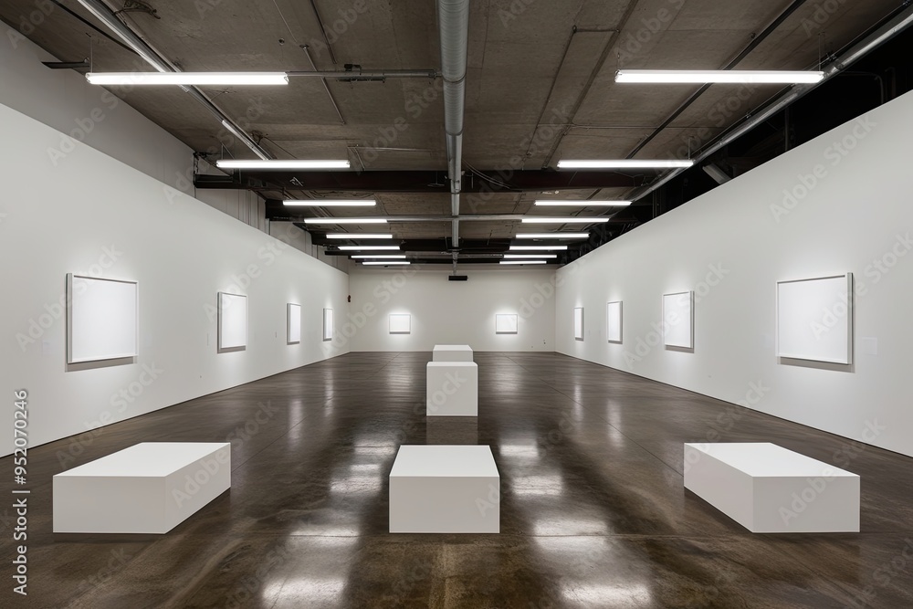 Expansive Art Studio Featuring Neutral White Display Boxes and Polished Concrete Flooring Expansive Art Studio Featuring Neutral White Display Boxes and Polished Concrete Flooring