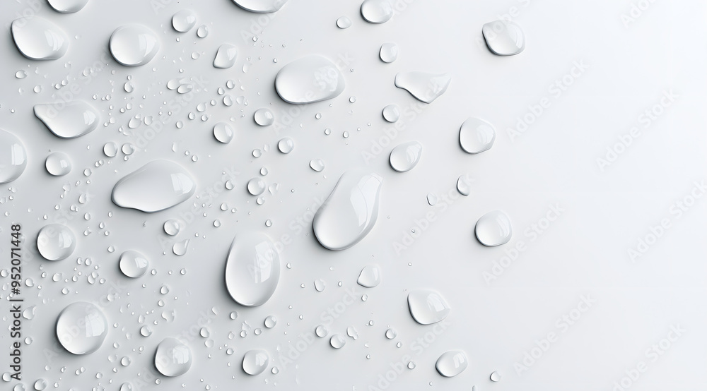 “Top View of Water Drops on a White Background, Highlighting Purity and Freshness, Ideal for Visual Content Related to Clean Water, Environmental Themes, and Minimalist Design Projects Emphasizing Sim “Top View of Water Drops on a White Background, Highlighting Purity and Freshness, Ideal for Visual Content Related to Clean Water, Environmental Themes, and Minimalist Design Projects Emphasizing Sim