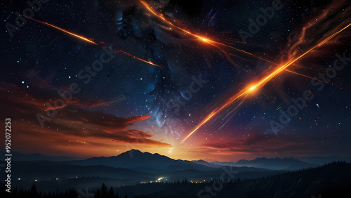 Abstract background depicting a meteor shower in a cosmic sky