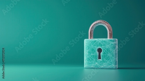 A close-up of a turquoise padlock on a solid color background, symbolizing security and protection.