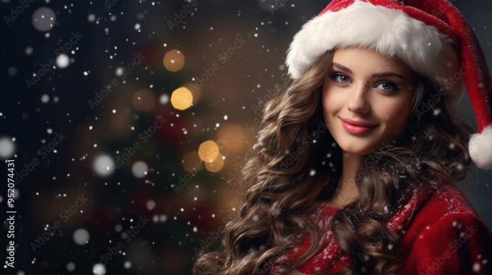 Woman wearing a Christmas hat. ai generated art image Woman wearing a Christmas hat. ai generated art image