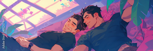 Sweet LGBT Pride Art: Anime Manga Style with Romantic Couples Kissing