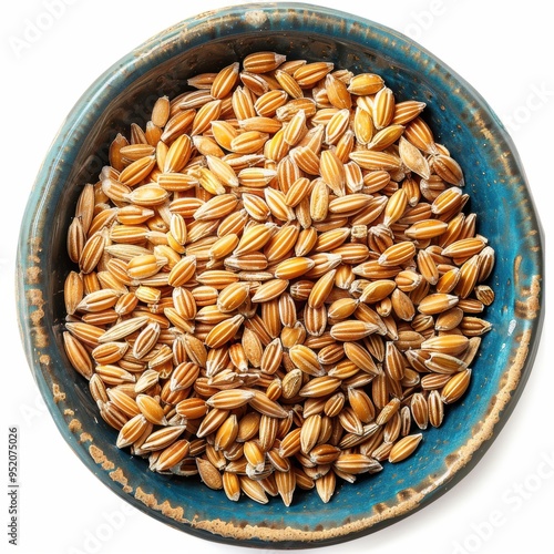 Medium shot of Grains on a bowl, isolated on a white background, 