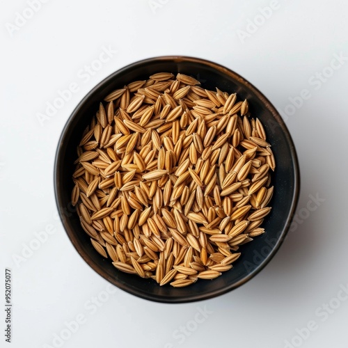 Medium shot of Grains on a bowl, isolated on a white background, 
