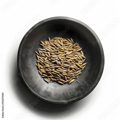 Medium shot of Grains on a bowl, isolated on a white background, 
